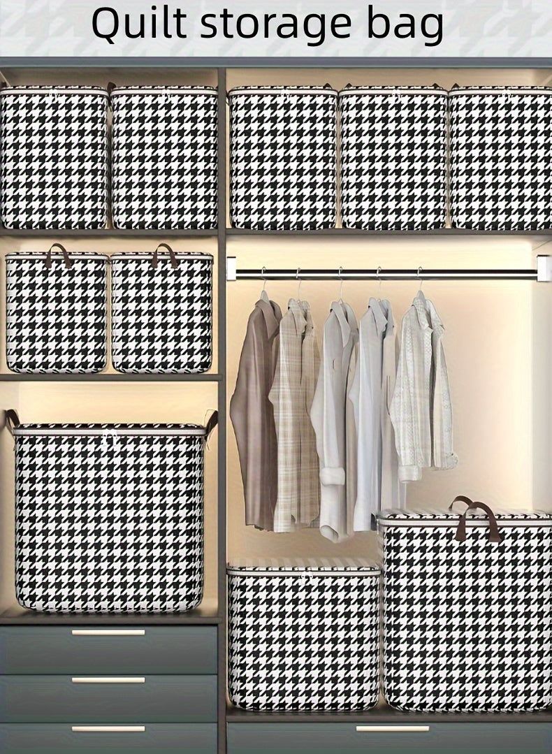 Foldable Zippered Storage Bags Houndstooth Print Set
