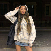 Stars Printed Zipper Hooded Cardigan Street Fashion Unisex
