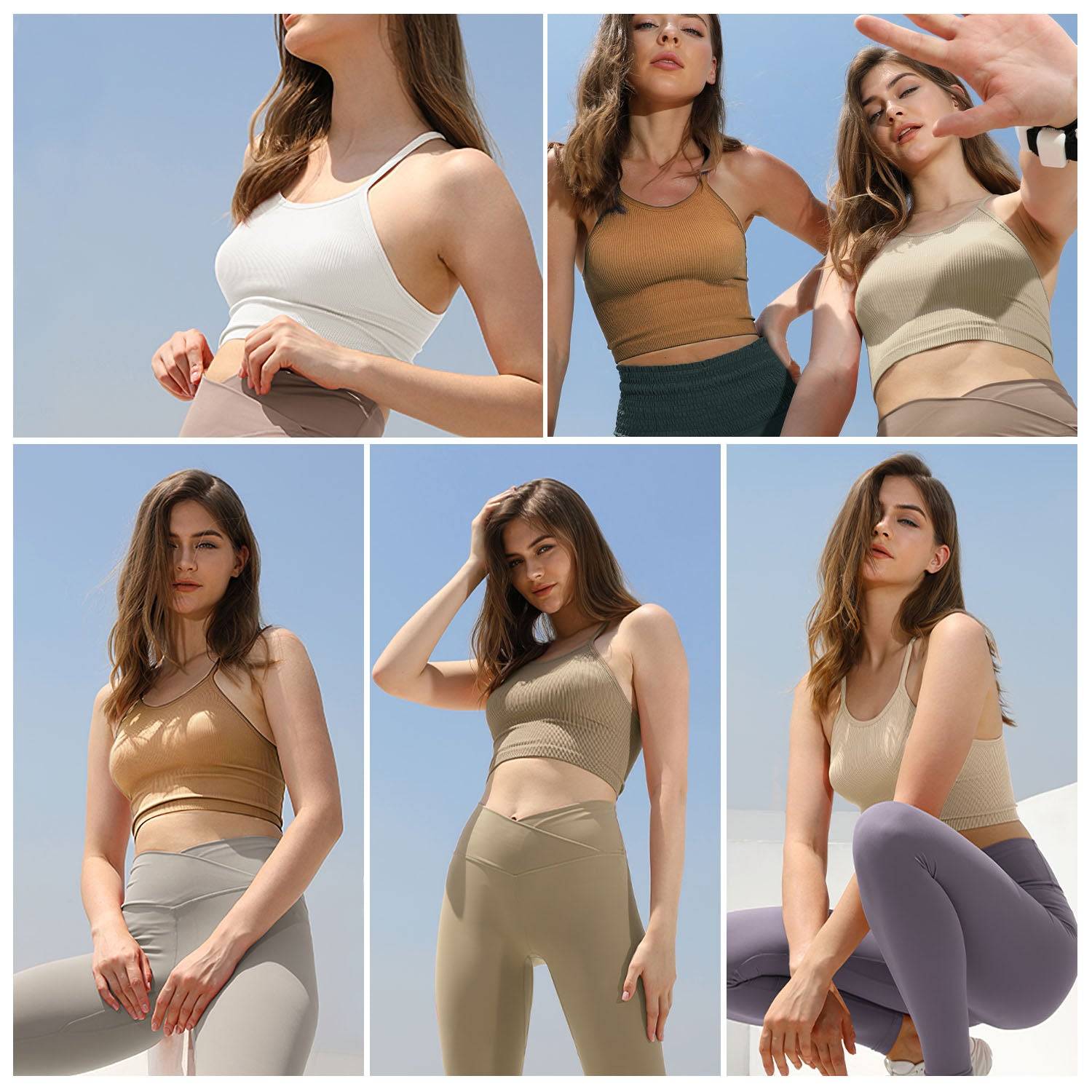 Women Ribbed Crop Tops 3 Pack Stretch Tank Set