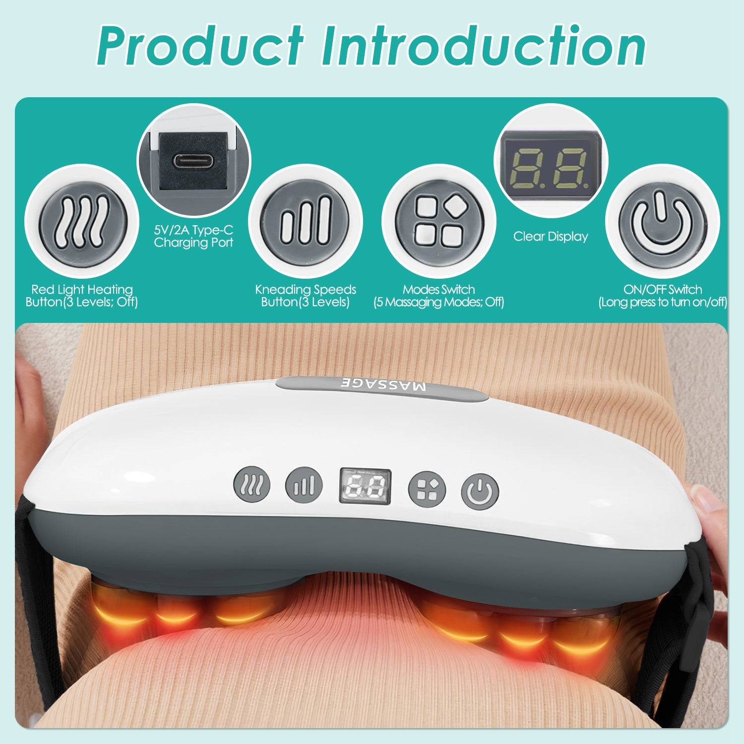 Rechargeable Abdominal Massager with Bian Stone and Heat