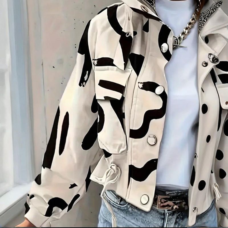 Womens Stand Collar Jacket With Dual Closure And Pockets