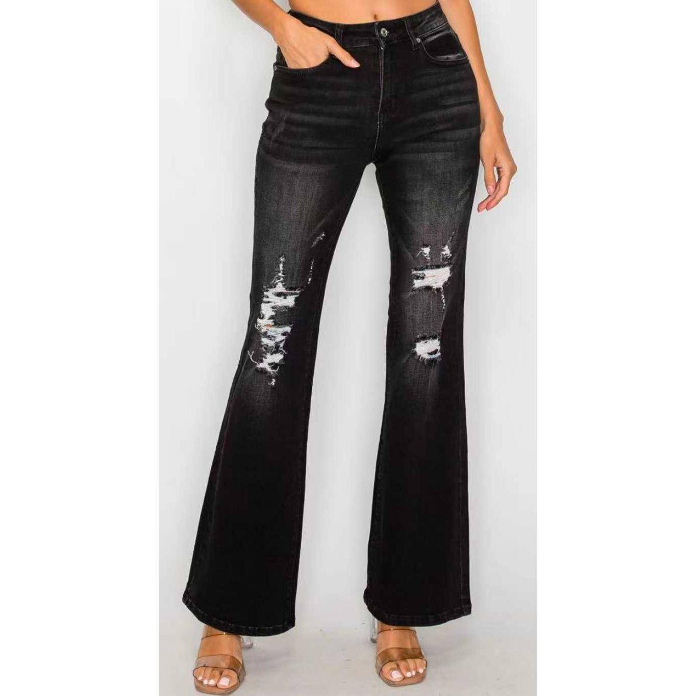 Black Low Rise Flared Jeans For Women Stretch Fit
