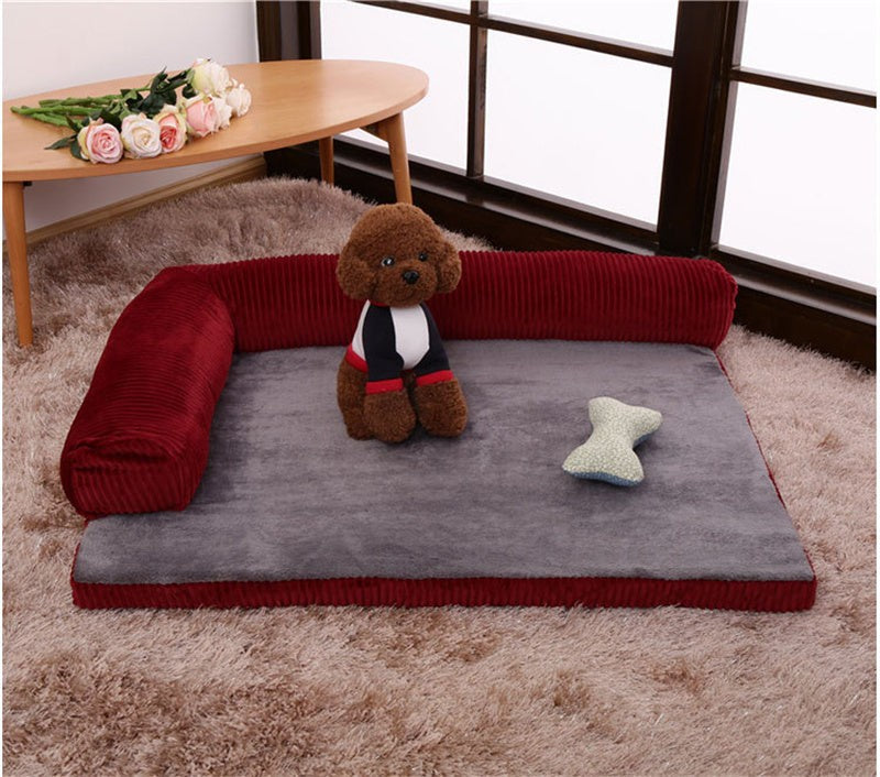 Corduroy Dog Bed Sofa with Non Slip Base and Dense Foam