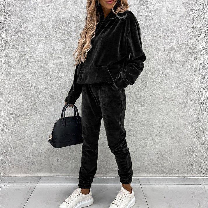 Women’s Two Piece Set Silver Fox Velvet Tracksuit