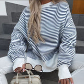 Striped Long Sleeve Sweatshirts with Side Slit Design