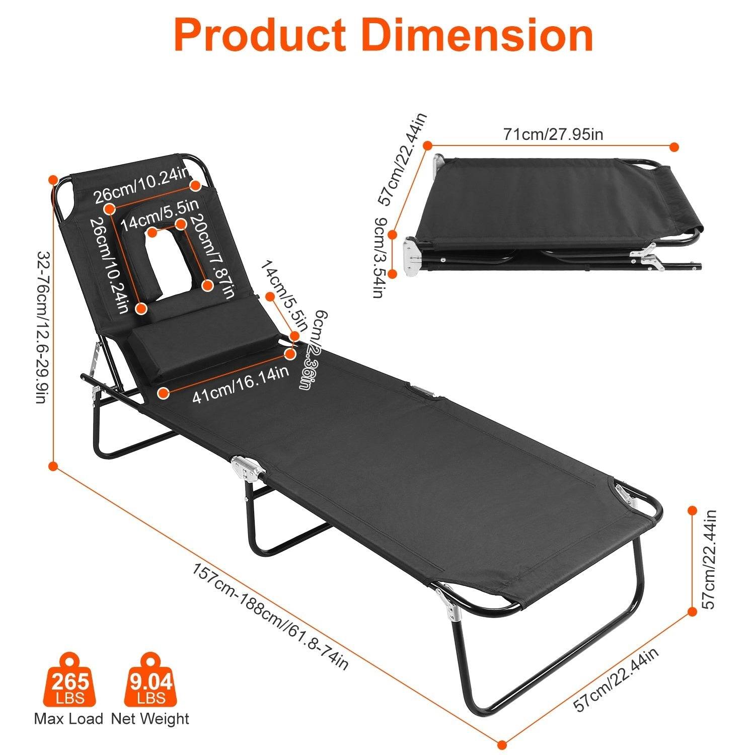 Adjustable Folding Sleeper Chair Bed with Pillows