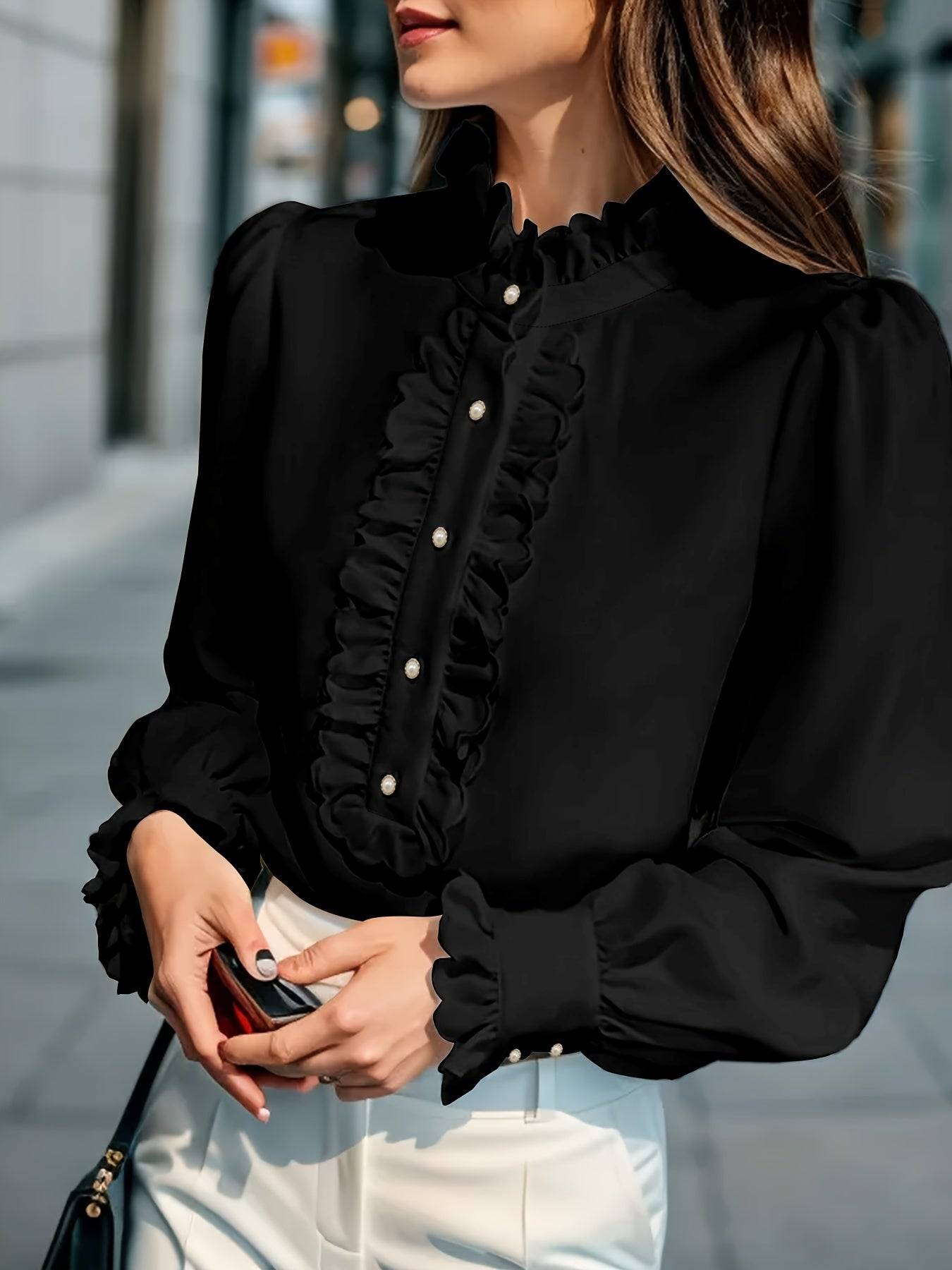 Womens Long Sleeve Shirt with Ruffle Hem