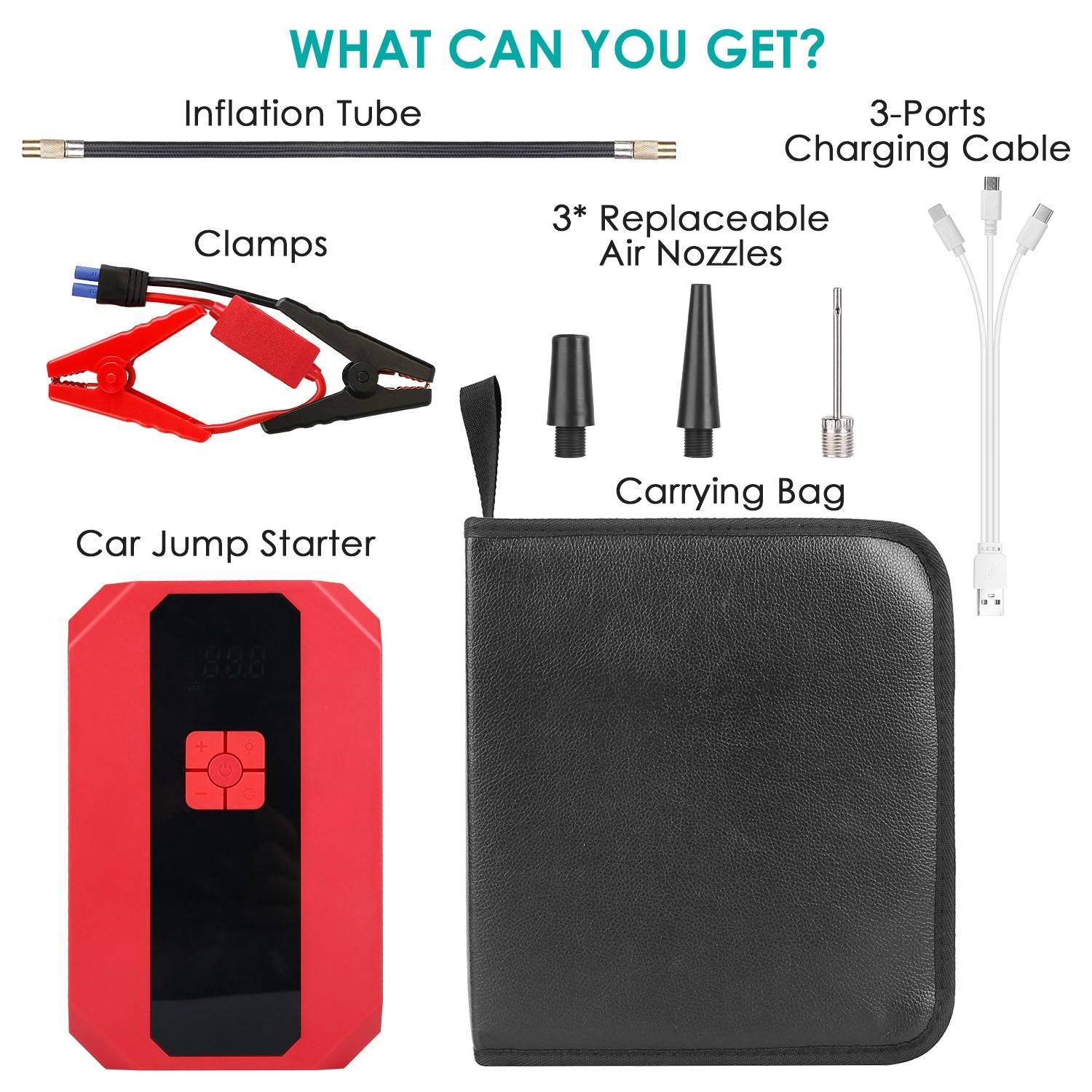 1500A Portable Jump Starter with Air Compressor