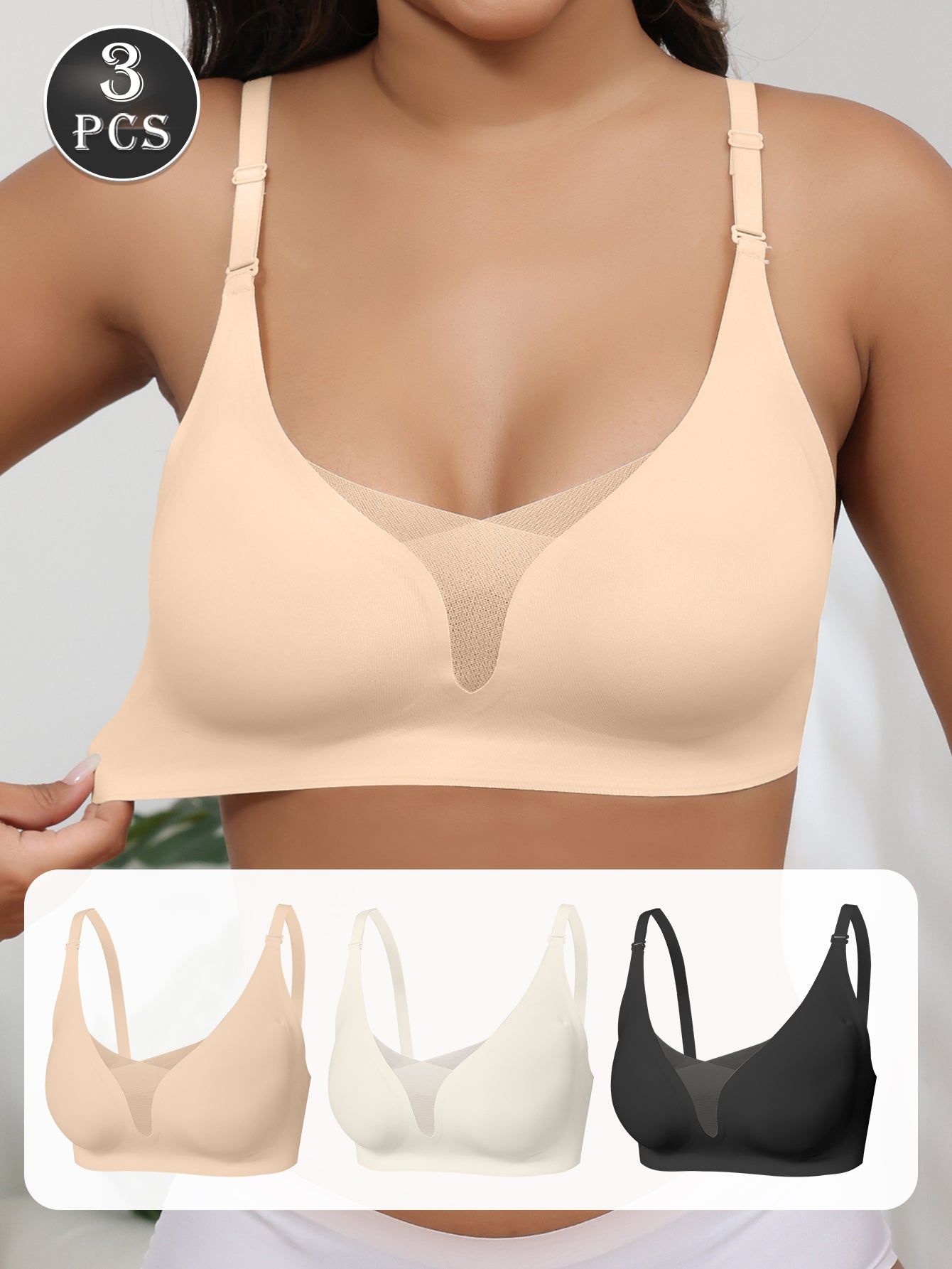 Wireless Bra Seamless Wire Free Adjustable Three Pack