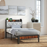 Upholstered Bed Frame with Headboard Storage and Charging