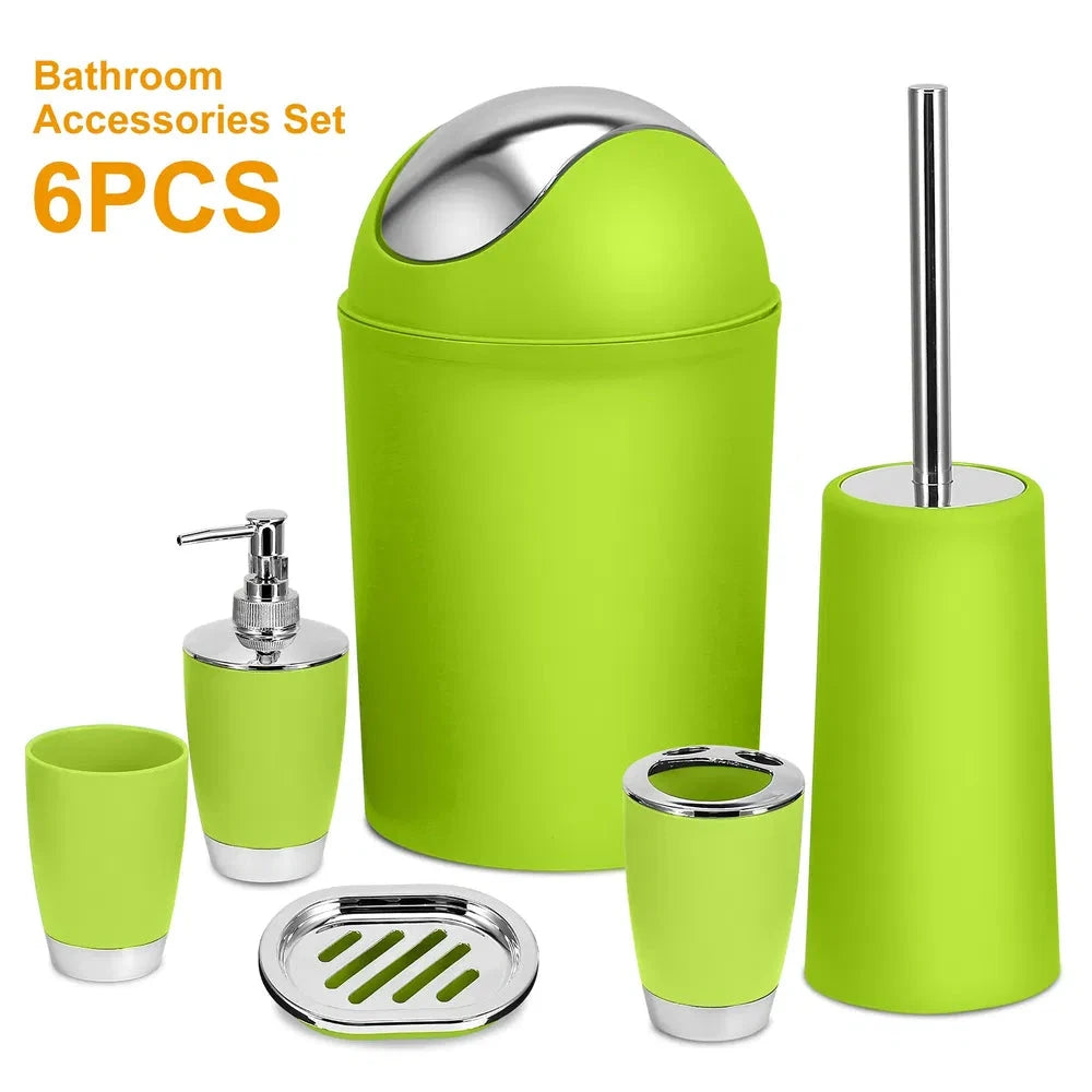 Bathroom Set 6 Piece Accessories with Dispenser and Holder