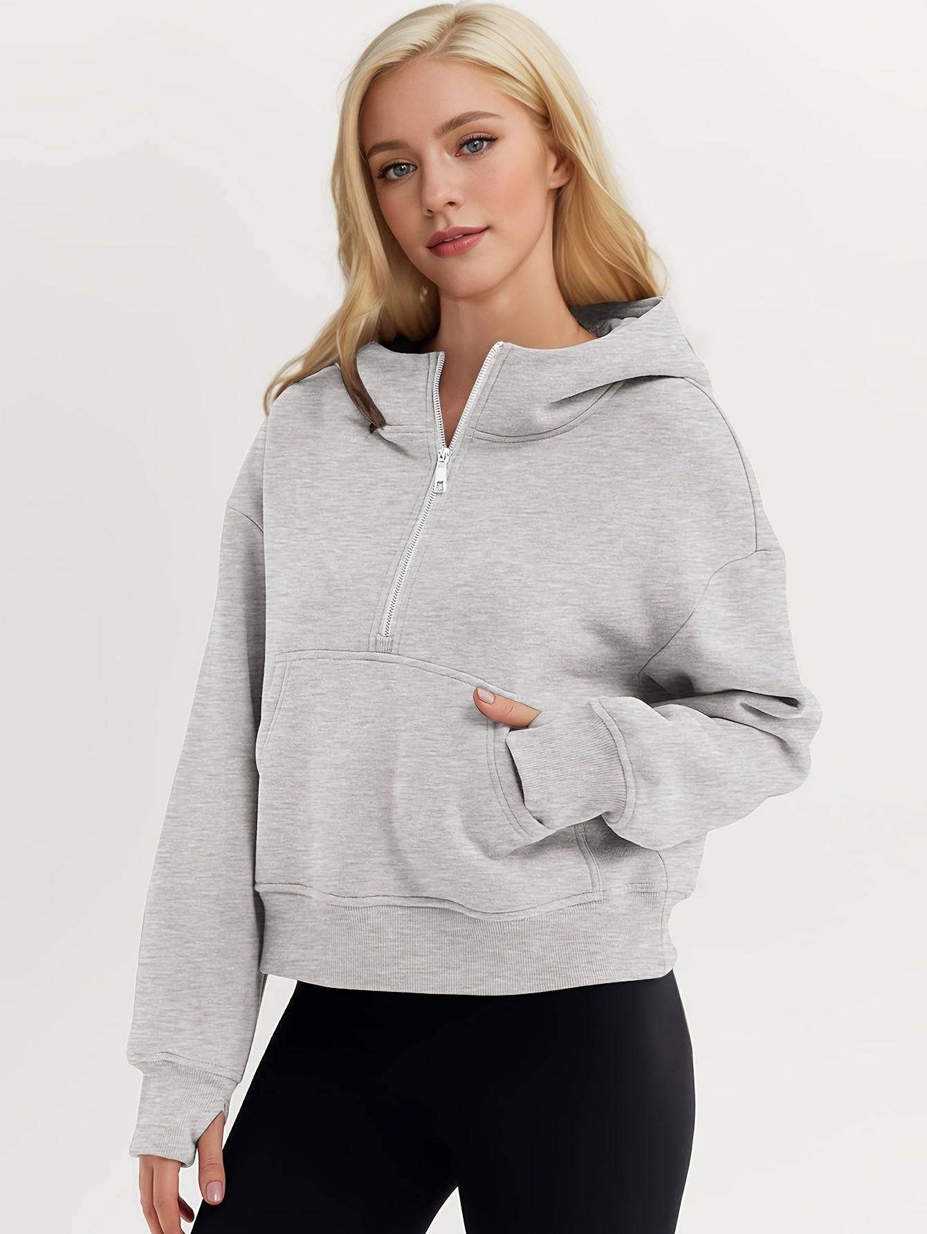Half Zip Hoodie with Thumbholes
