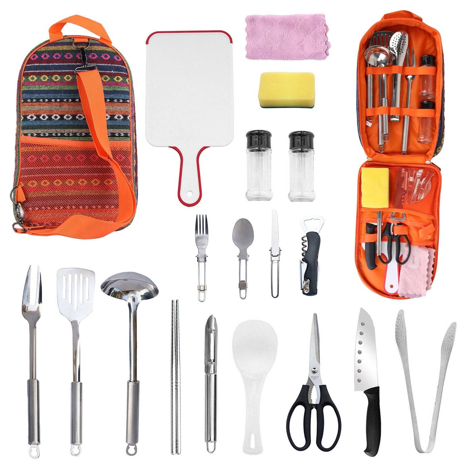 19 Piece Stainless Steel Cookware Camping Utensil Kit