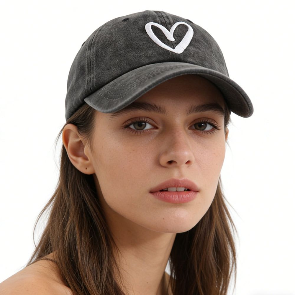 Love Heart Embroidered Baseball Caps 2 Pack Unisex
