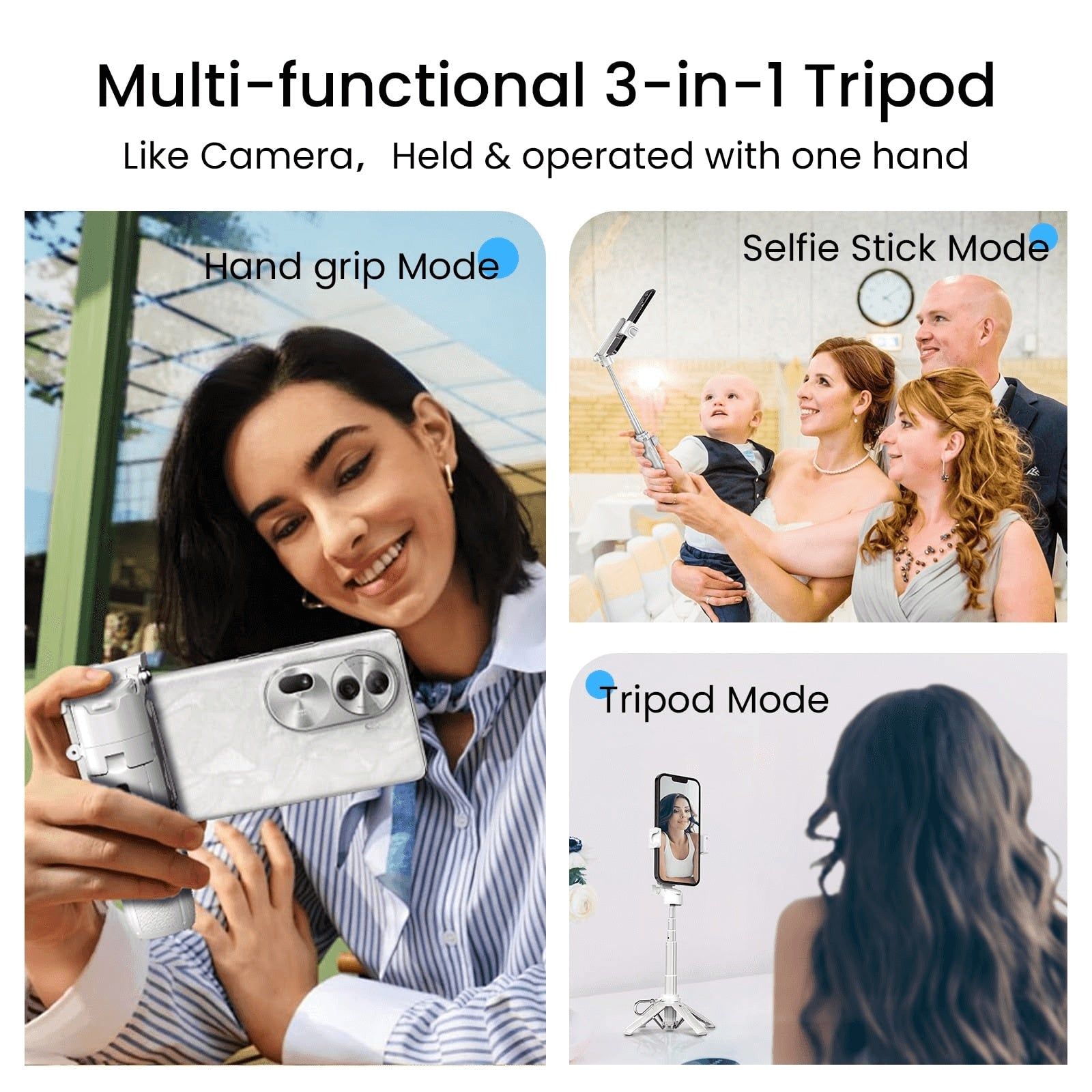 3 in 1 Portable Tripod with Bluetooth Remote
