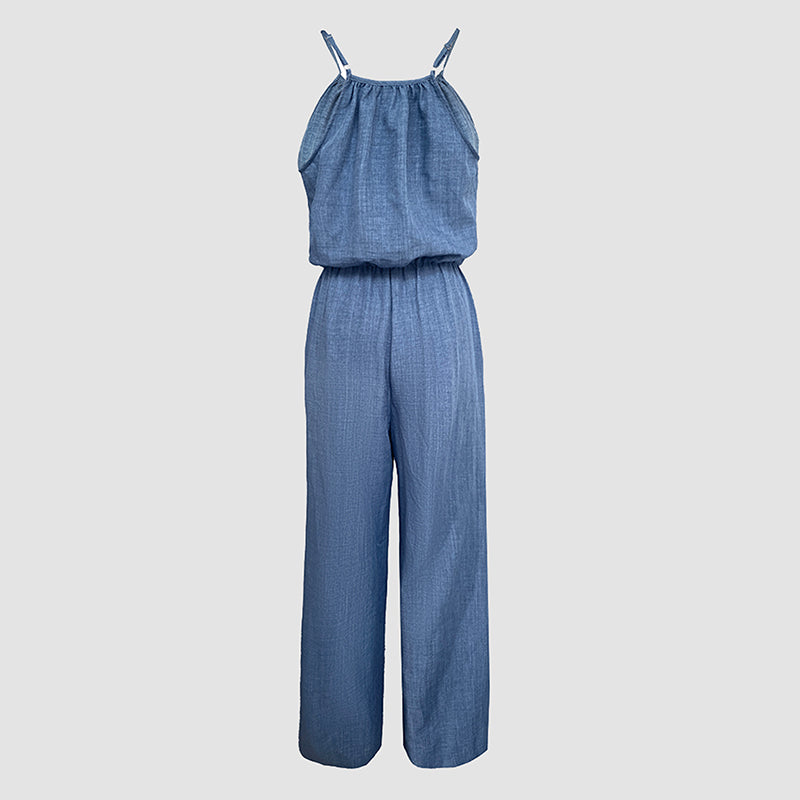 Sleeveless Wide Leg Jumpsuit With Drawstring Waist