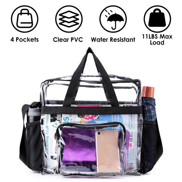 Clear PVC Tote Bag with Crossbody Strap and 4 Pockets