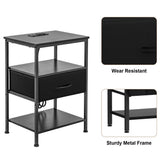 Nightstand with USB and Type C Charging Fabric Drawer