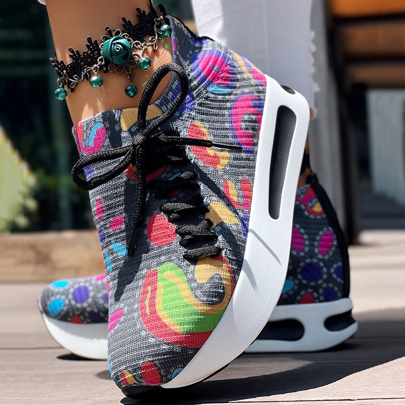 Paisley Print Slip On Sneakers With Side Lace Up Design