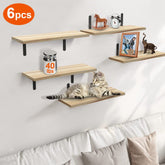 6 Set Wood Floating Shelves with Metal Wall Brackets