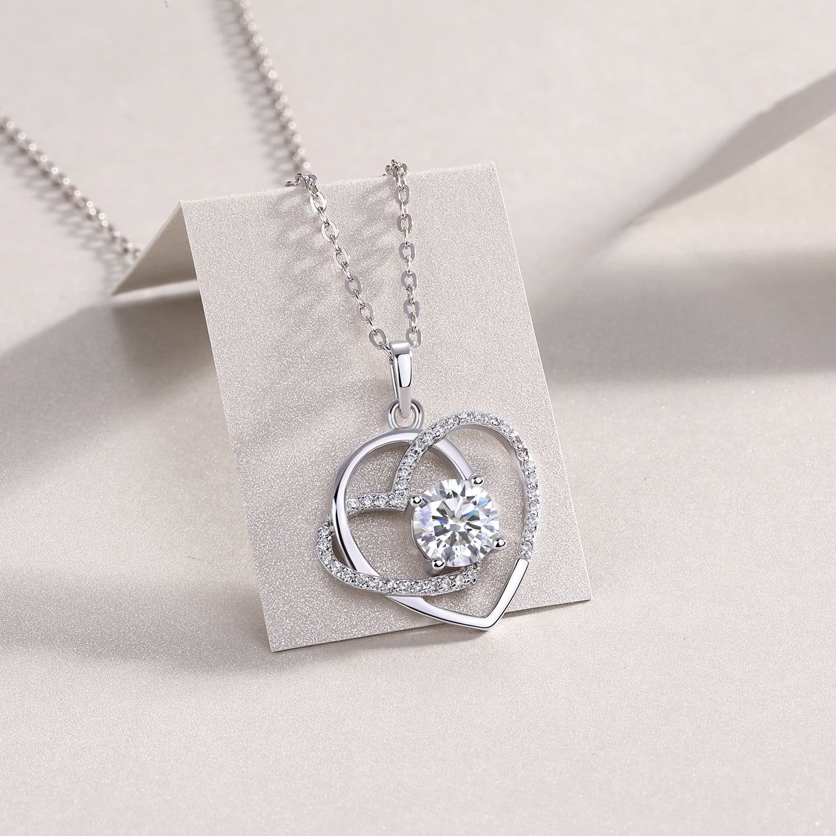 S925 Silver Heart Necklace with 1ct Moissanite Pendant