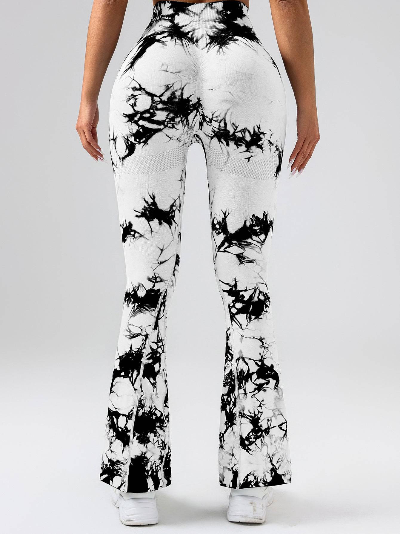 Womens High Waist Tie Dye Flare Leggings with Tummy Control