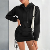 Hooded Bodycon Dress with Drawstring Ruched Detail