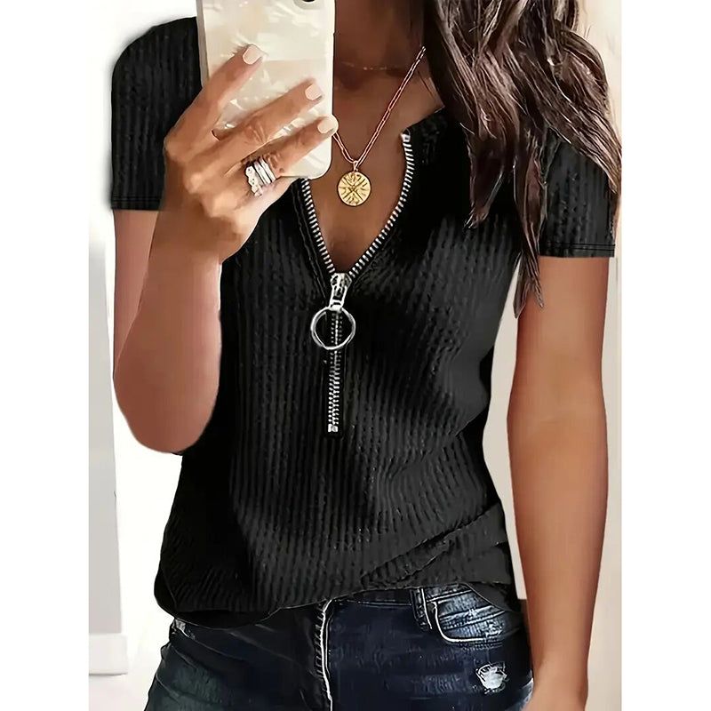 2 Pack Tunic Top Zipper V Neck Loose Fit Summer Style