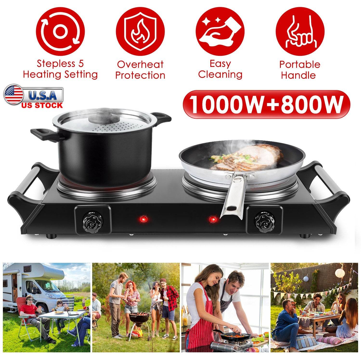 Portable Electric Cooktop Double Burner