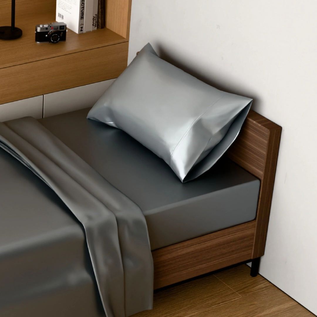 Twin Satin Bed Sheets Set 3 Piece Grey