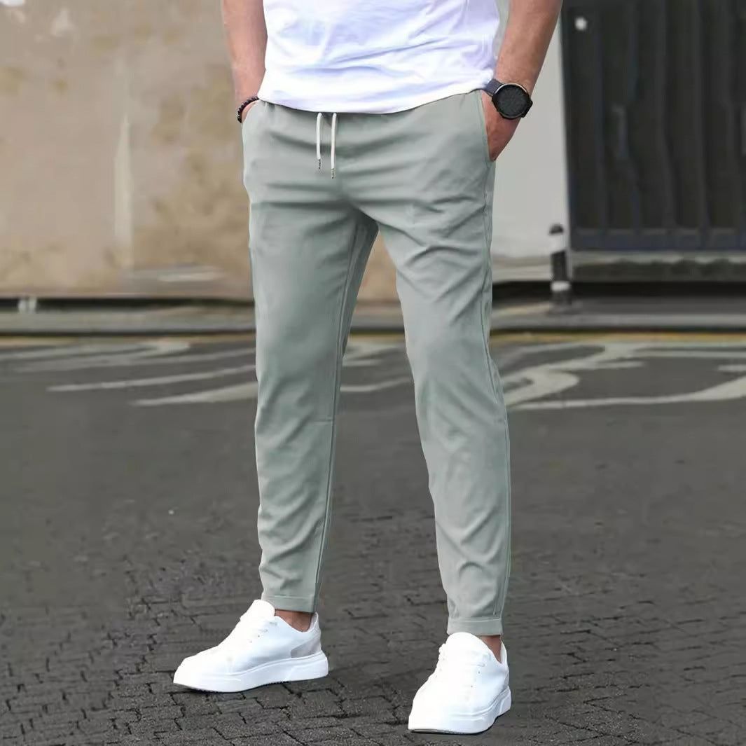 Mens Straight Leg Cropped Pants with Slim Fit Design