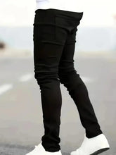 Men Slim Fit Jeans with Black Denim and Reinforced Seams