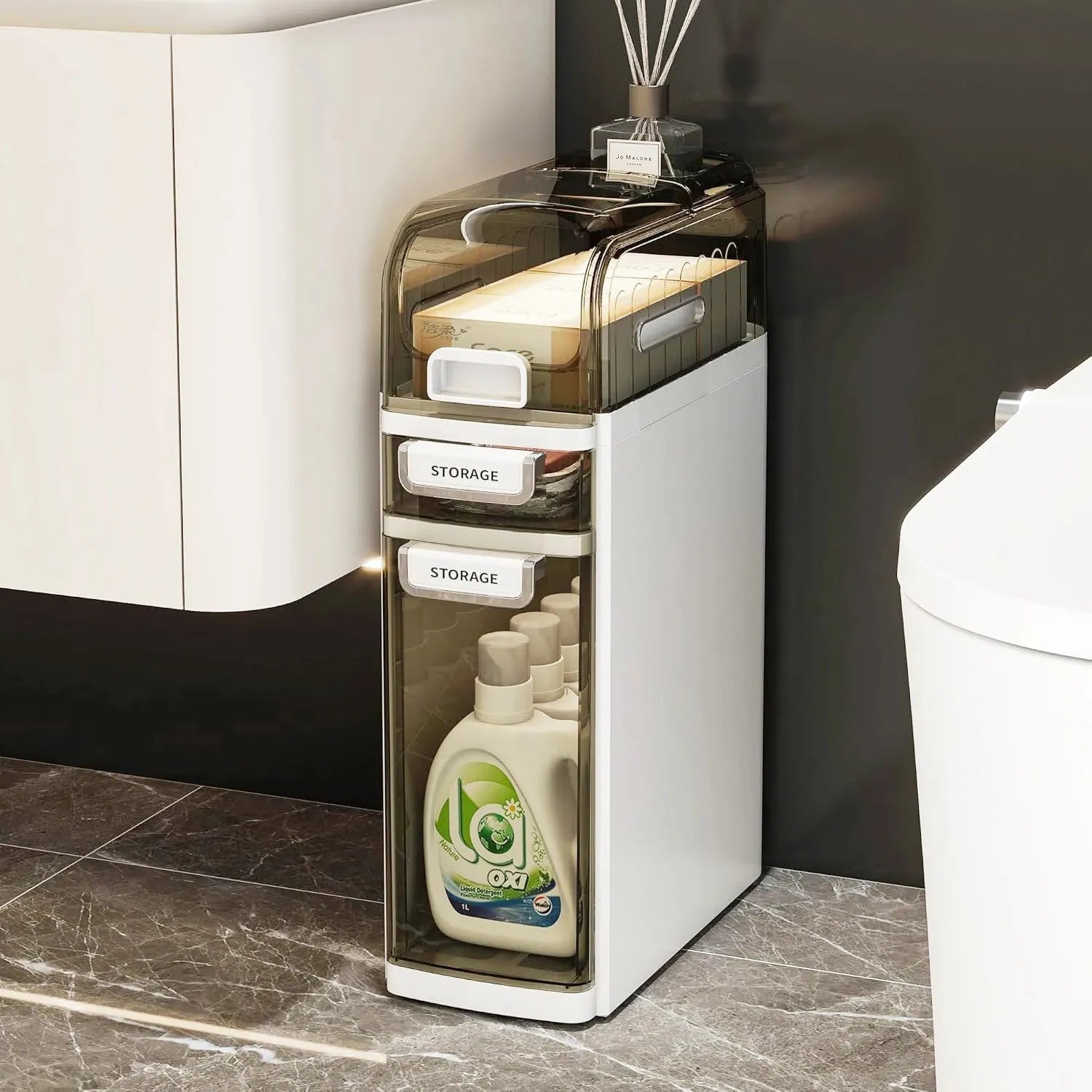 Slim Narrow Storage Cabinet for Bathroom and Bedroom Spaces