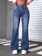 Women High Stretch Flared Jeans with Tassel Hem and Wide Leg