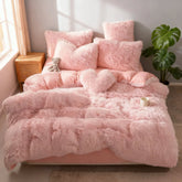 Pink Plush Heart Duvet Covers Set with Soft Warm Cloud Feel
