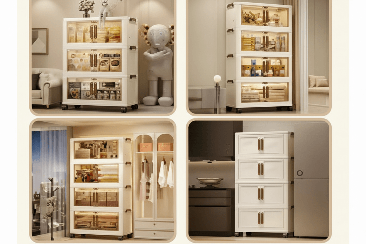 3-Tier Foldable Storage Cabinet with Portable Design