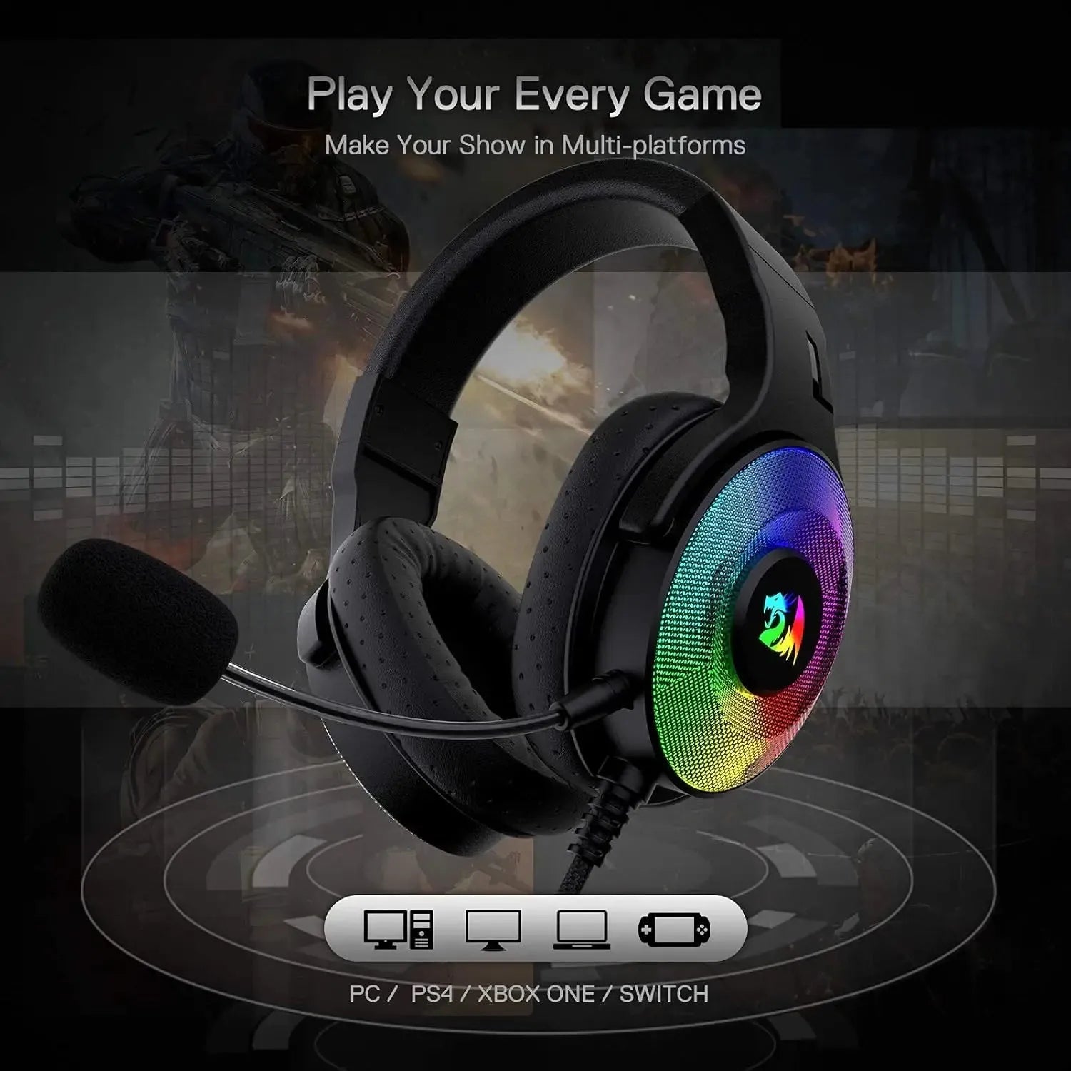 Gaming Headset Redragon H350 RGB Wired With 50mm Drivers