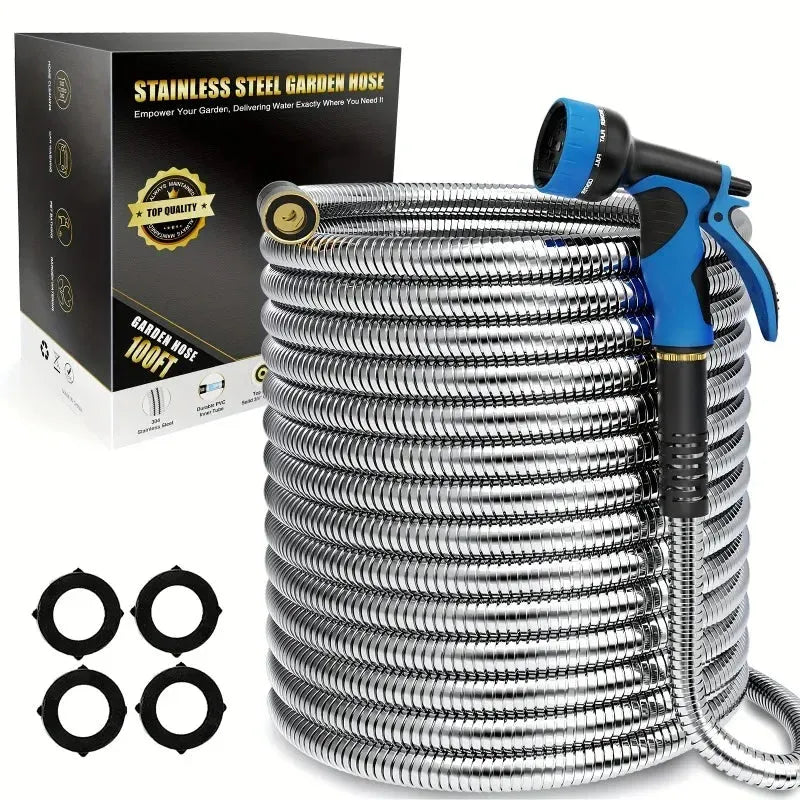 Stainless Steel Garden Hose With Adjustable Nozzle