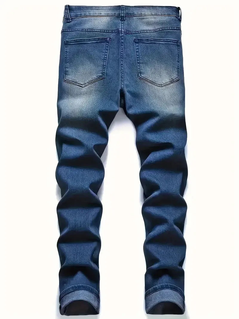 Men’s Stretch Jeans With Distressed Ripped Street Style