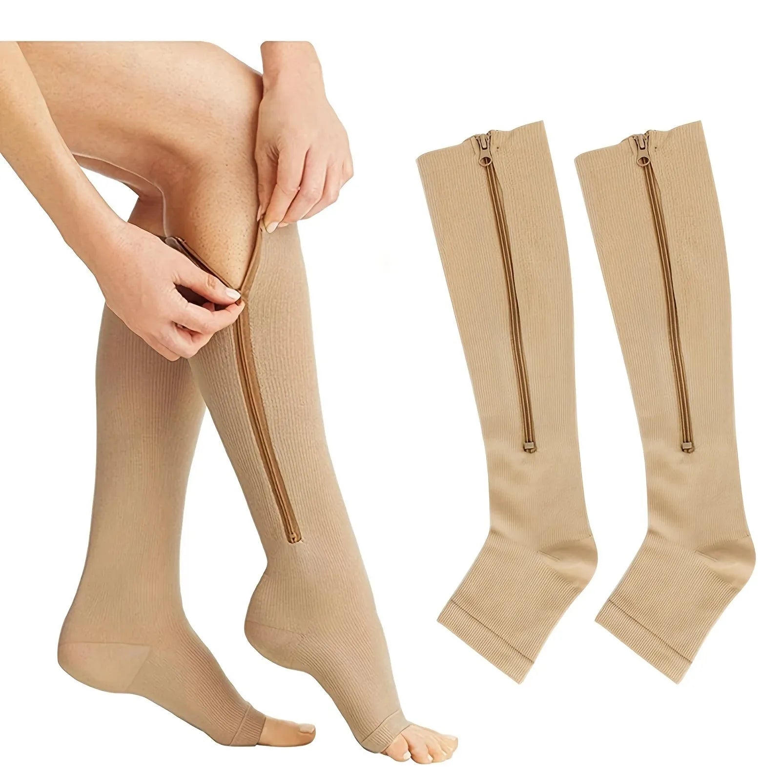 Leg Compression Sleeve Breathable Support Pair with Zipper