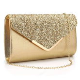 Gold Glitter Handbag Envelope Clutch With Chain Strap