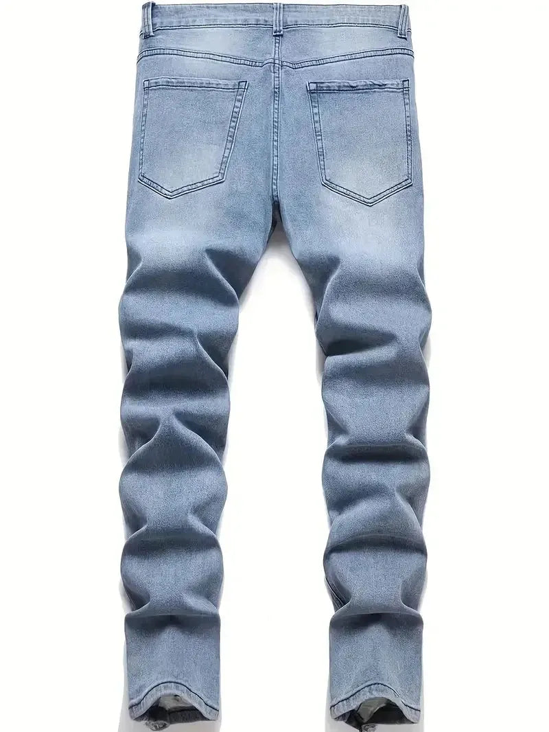 Men’s Slim Fit Ripped Jeans Light Blue Distressed Stretch
