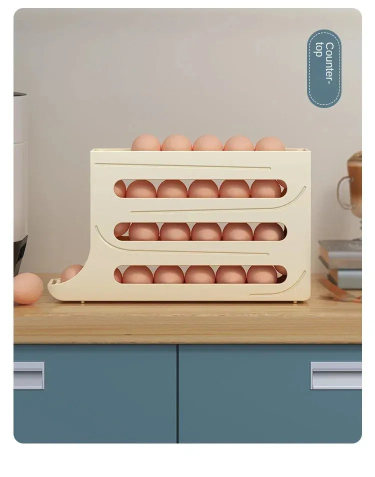 4 Layer Egg Holder with Automatic Rolling Dispenser