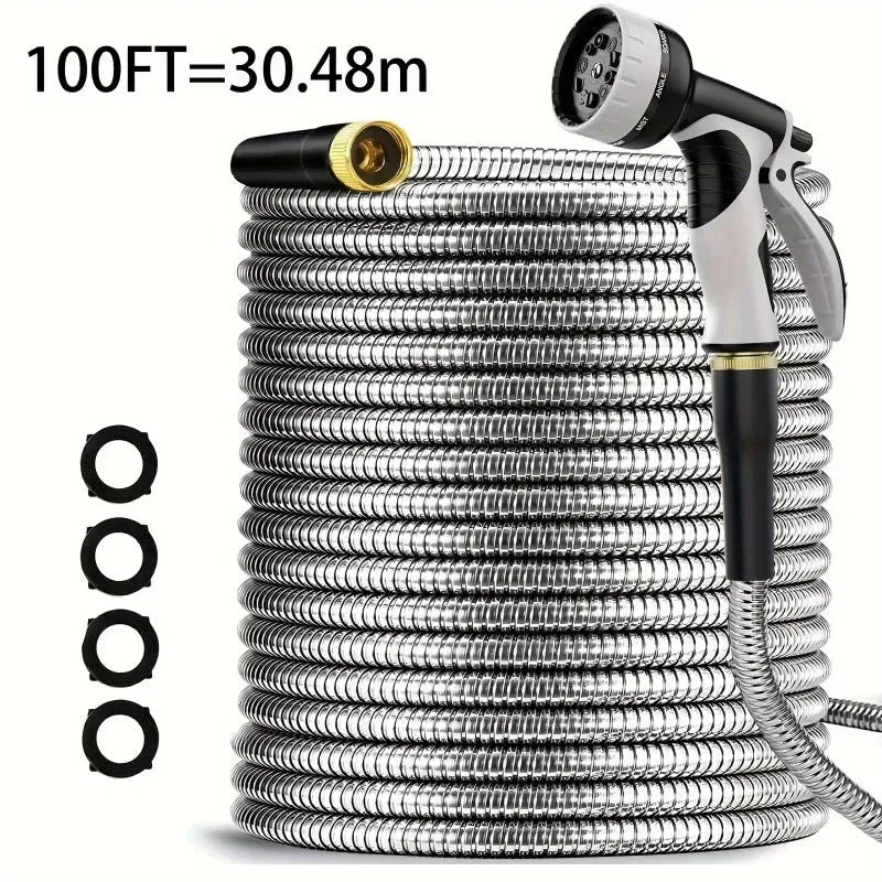 Stainless Steel Garden Hose With Adjustable Nozzle