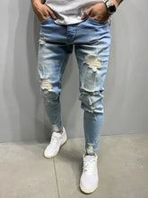 Men’s Slim Fit Ripped Jeans Light Blue Distressed Stretch