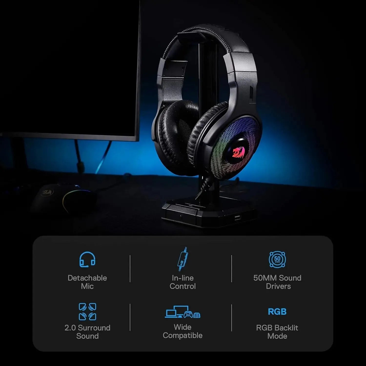 Gaming Headset Redragon H350 RGB Wired With 50mm Drivers