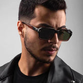 Retro Square Sunglasses with UV Protection and Rivet Detail
