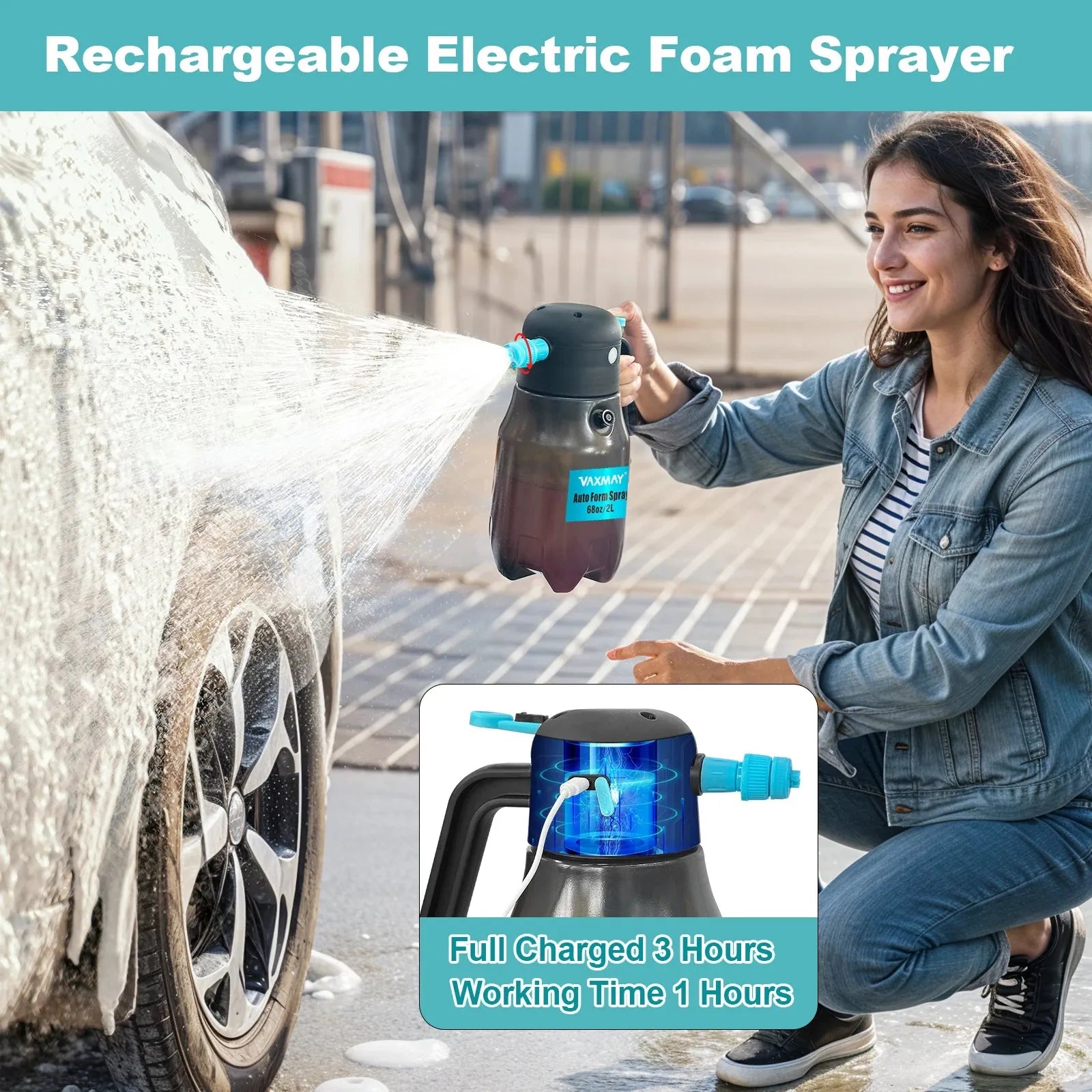 Electric Foam Sprayer with 60PSI Pressure and Cordless Power