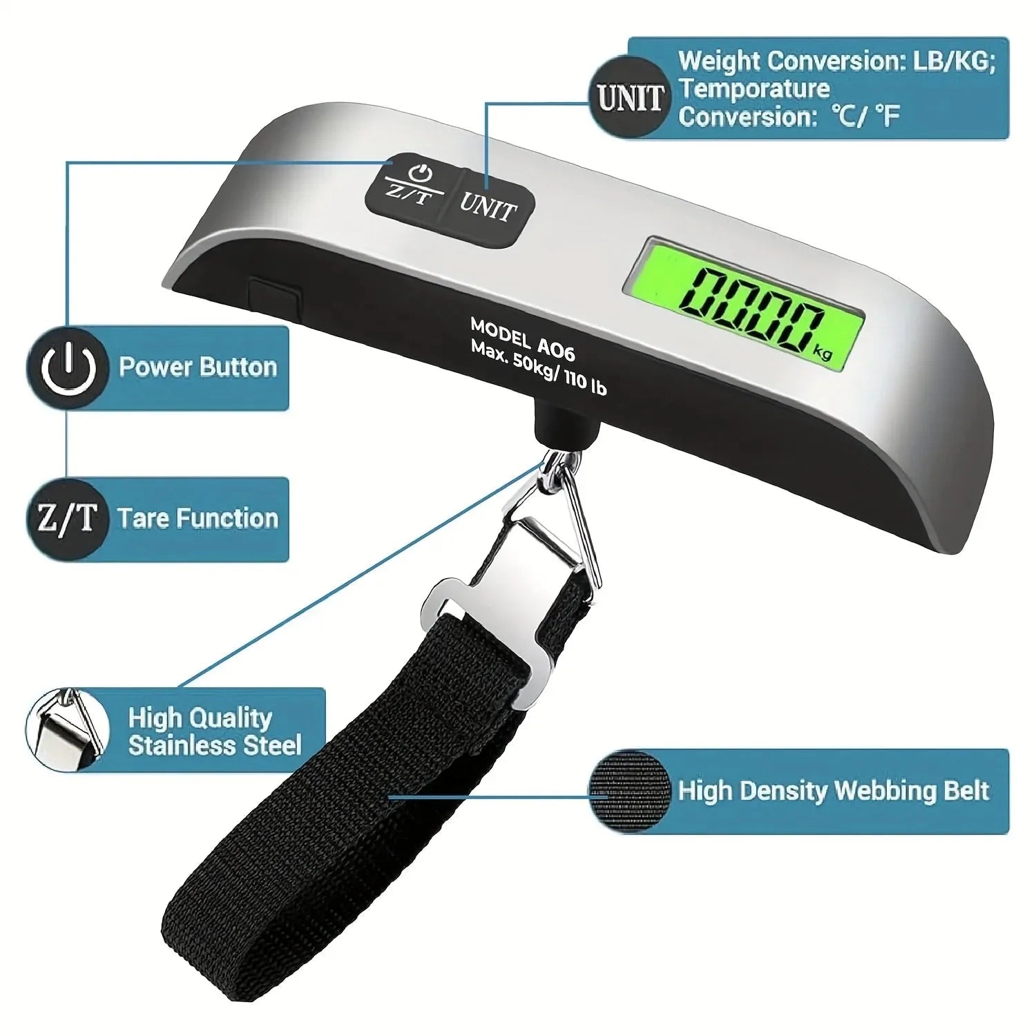 Digital Luggage Scale Portable LCD 110lb Hanging Design