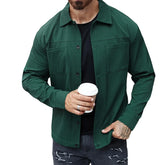 Casual Shirt Jacket Men with Solid Button Up Long Sleeves